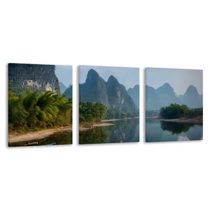 3pcs Peaceful Li River Guilin China Landscape  Wall Art Set  Canvas Framed 50x70cm - High Quality Print 100% Australian Made Wall Canvas Ready to Hang - Bella Home Decor