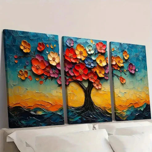 3pcs Abstract Flowers in Tree Wall Art Canvas Unframed - High Quality Print 100% Australian Made Wall Canvas - Bella Home Decor