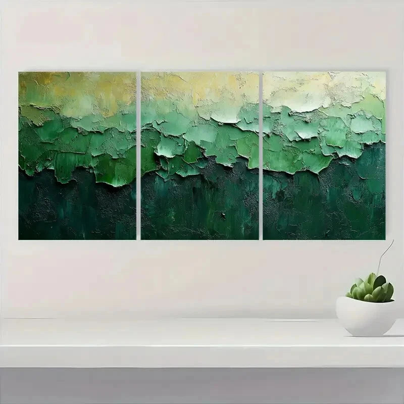 3pcs Green and Gray Abstract Wall Paintings Metal Print Ready to Hang Art - Bella Home Decor