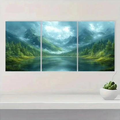 3pcs Rich Mossy Green Hues Ethereal Foggy Mist Metal Print Ready to Hang Art - Bella Home Decor