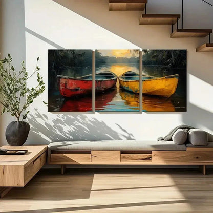 3pcs Artistic Canoe Sunset Reflections Water Scene Metal Print Ready to Hang Art - Bella Home Decor
