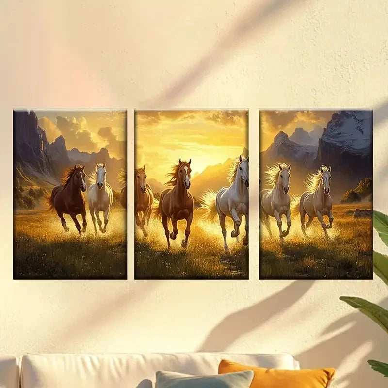 3pcs four horses running in the field Wall Art Set Canvas Framed 40x60cm - High Quality Print 100% Australian Made Wall Canvas Ready to Hang - Bella Home Decor