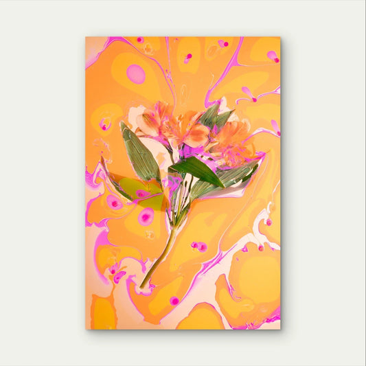 Vibrant Orange and Pink Marbled Floral 40x60cm Metal Print Ready to Hang