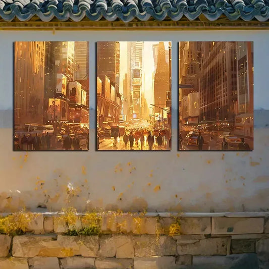 3pcs Town square Under The Afternoon Sun Wall Art Set Canvas Framed 50x70cm - High Quality Print 100% Australian Made Wall Canvas Ready to Hang