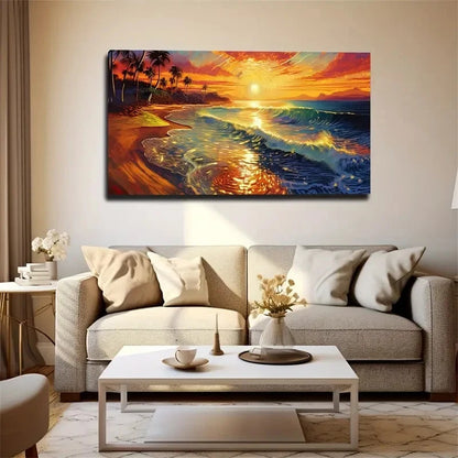 Vibrant Sunset Wall Art Canvas Office Home Room Framed 120x60cm
