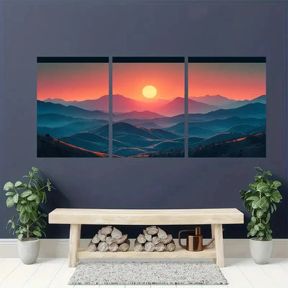 3pcs Warm Mountain Sunrise Fine Art Triptych Metal Print Ready to Hang Art