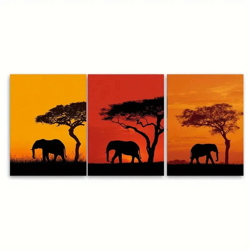 3pcs Uganda Wildlife Nature Adventure Elephant Wall Art Set Canvas Framed 60x90cm - High Quality Print 100% Australian Made Wall Canvas Ready to Hang