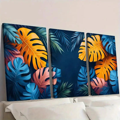 3pcs Tropical Leaf Abstract Design AD Wall Art Set Canvas Framed 60x90cm - High Quality Print 100% Australian Made Wall Canvas Ready to Hang