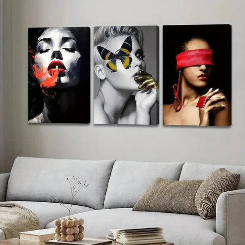 3pcs Exquisite Abstract Figure Black & Gold Lady Wall Art Set Canvas Unframed - High Quality Print 100% Australian Made Wall Canvas