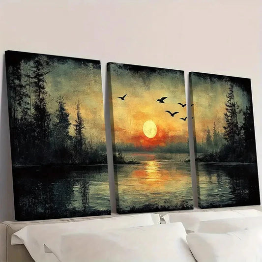 3pcs Vintage Engraving Serene Birds SB Wall Art Set Canvas Framed 40x60cm - High Quality Print 100% Australian Made Wall Canvas Ready to Hang