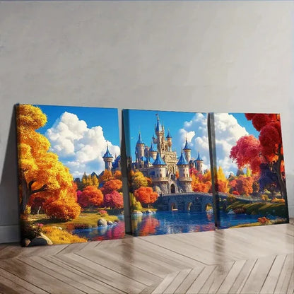 3pcs Featuring a Stunning Fantasy Castle Wall Art Set Canvas Unframed - High Quality Print 100% Australian Made Wall Canvas