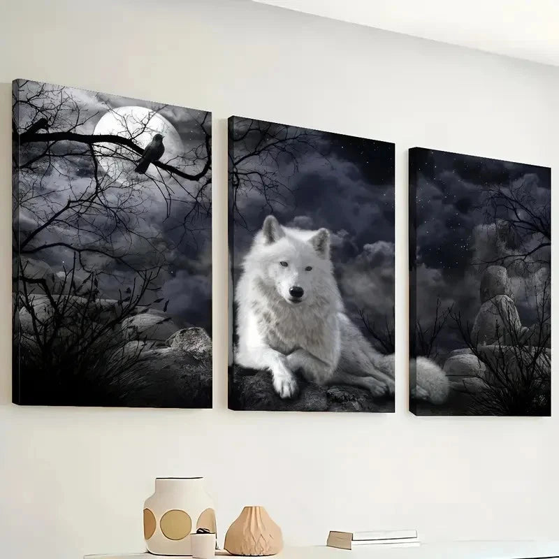 3pcs Dark Fantasy Moonlight Wolf King Wall Art Canvas Framed 40x60cm - High Quality Print 100% Australian Made Wall Canvas Ready to Hang - Bella Home Decor