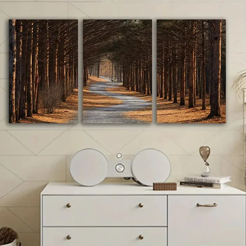 3pcs Pathway Through the Pines Landscape Wall Art Set Canvas Framed 40x60cm - High Quality Print 100% Australian Made Wall Canvas Ready to Hang