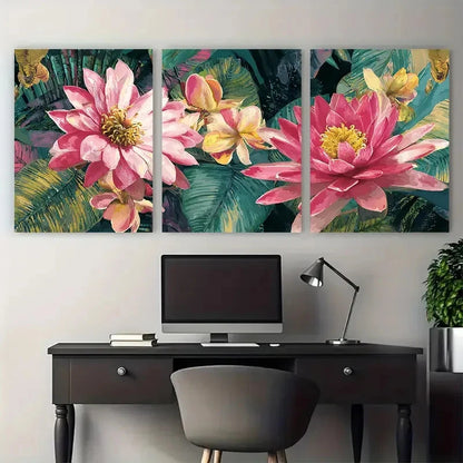 3pcs Pink Florals painting Nature Illustration Wall Art Set Canvas Framed 50x70cm - High Quality Print 100% Australian Made Wall Canvas Ready to Hang