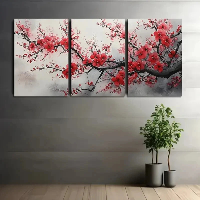 3pcs Cherry Blossoms Ink Painting Wall Art Set Canvas Framed 60x90cm - High Quality Print 100% Australian Made Wall Canvas Ready to Hang - Bella Home Decor
