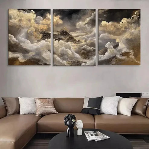 3pcs Celestial Clouds and Majestic Mount Wall Art Canvas Unframed - High Quality Print 100% Australian Made Wall Canvas - Bella Home Decor