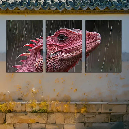 3pcs Vibrant Pink Salamander in Raining Scene Metal Print Ready to Hang Art - Bella Home Decor