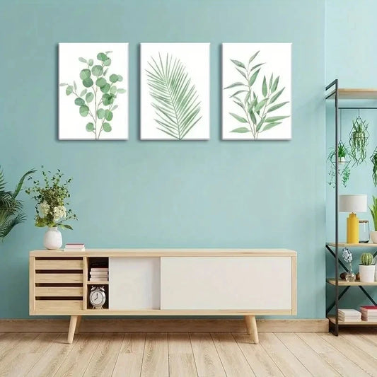 3pcs Sage Green Painting Eucalyptus Leaf Metal Print Ready to Hang Art
