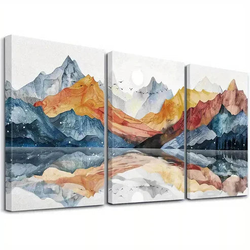 3pcs Abstract Landscape Mountain Reflections Art Set Canvas Unframed - High Quality Print 100% Australian Made Wall Canvas
