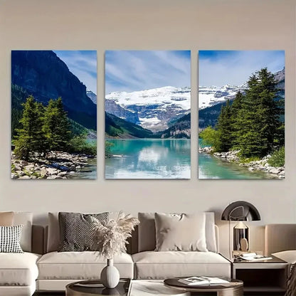 3pcs Lake Louise Rocky Mountains Landscape Metal Print Ready to Hang Art