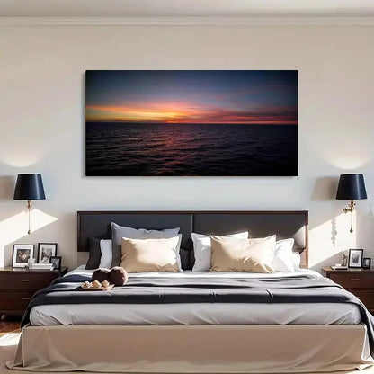 Silent Ocean Sunset Retro Wall Art Canvas Office Home Room Framed 120x60cm