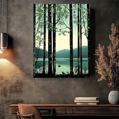 Beautiful Forest Serenity Tranquil Birch Tree Painting 40x60cm Metal Print Ready to Hang - Bella Home Decor