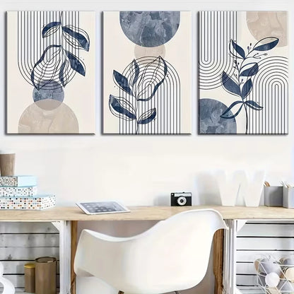 3pcs Blue Geometrical Plants Metal Print Ready to Hang Art - Bella Home Decor