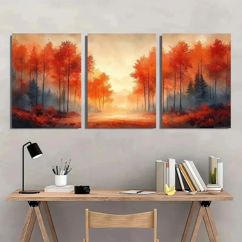 3pcs Autumn Radiance Sunlit Maple Trees Perfect Wall Art Set Canvas Framed 40x60cm - High Quality Print 100% Australian Made Wall Canvas Ready to Hang - Bella Home Decor