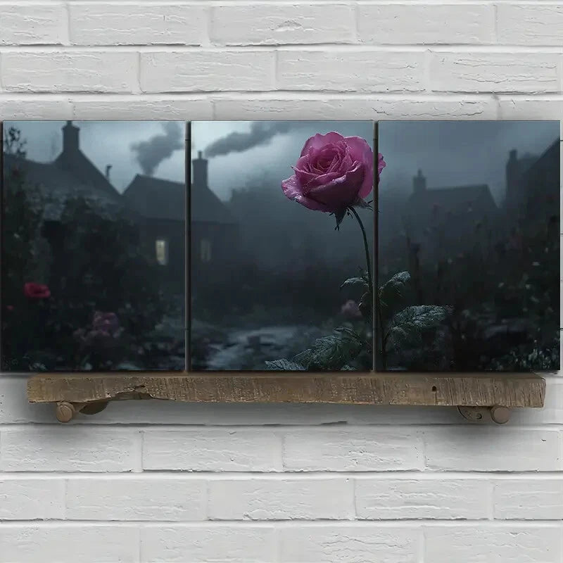 3pcs Rose in the Rain Farmhouse View Metal Print Ready to Hang Art - Bella Home Decor