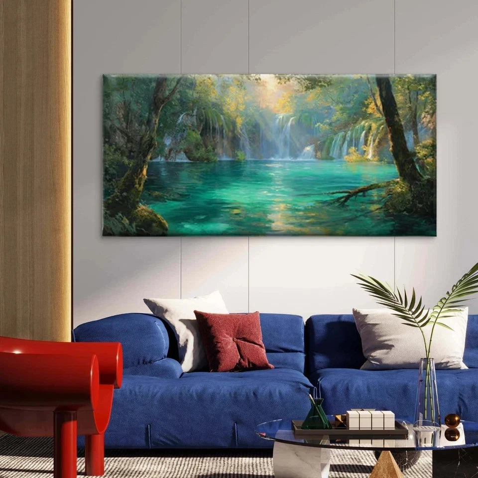 Lake & Sunlit Forest Landscape Wall Art Canvas Office Home Room Framed 120x60cm