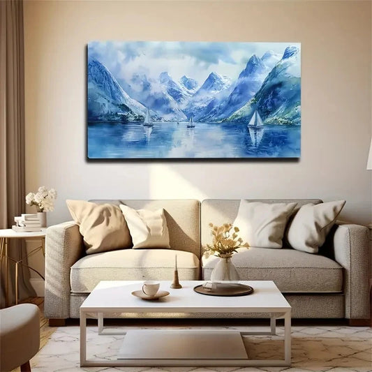 Serene Mountain And Lake Scene Wall Art Canvas Office Home Room Framed 120x60cm