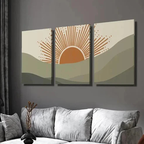 3pcs Slow Sunrise Mountains Nature Inspired Wall Art Set Canvas Unframed - High Quality Print 100% Australian Made Wall Canvas
