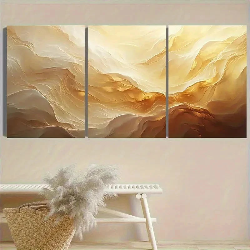 3pcs Warm Sand Abstract Wall Art Set Canvas Framed 60x90cm - High Quality Print 100% Australian Made Wall Canvas Ready to Hang - Bella Home Decor