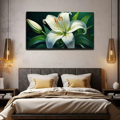 Elegant White Lily Wall Art Canvas Office Home Room Framed 120x60cm