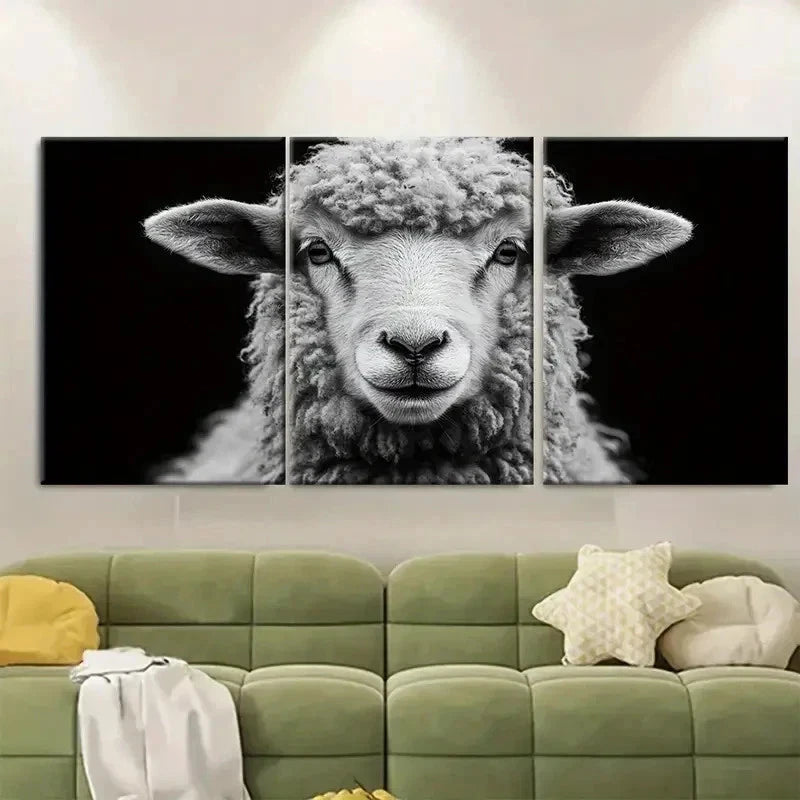 3pcs Fluffy Ram Sheep Black and White T    Wall Art Set Canvas Framed 40x60cm - High Quality Print 100% Australian Made Wall Canvas Ready to Hang - Bella Home Decor