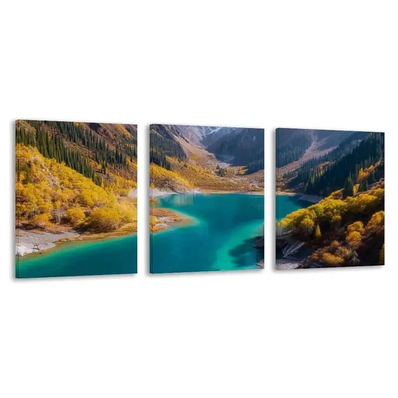 3pcs Australian Emerald Green Lake Mountains  Wall Art Set Canvas Framed 50x70cm - High Quality Print 100% Australian Made Wall Canvas Ready to Hang - Bella Home Decor