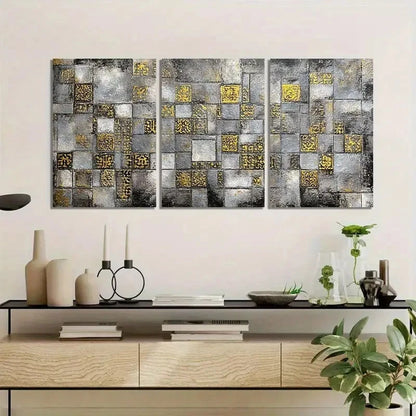 3pcs Stone Wall Mosaic Abstraction Poster Metal Print Ready to Hang Art