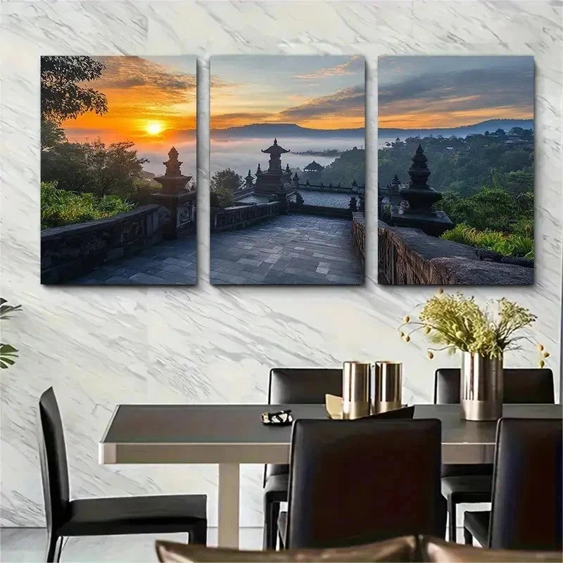 3pcs Yogyakarta Photography Nature Perfect Wall Art Set Canvas Framed 50x70cm - High Quality Print 100% Australian Made Wall Canvas Ready to Hang
