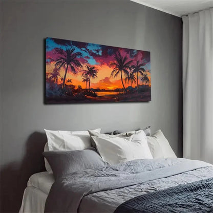 Retro Tropical Dusk Vibrant Wall Art Canvas Office Home Room Framed 120x60cm