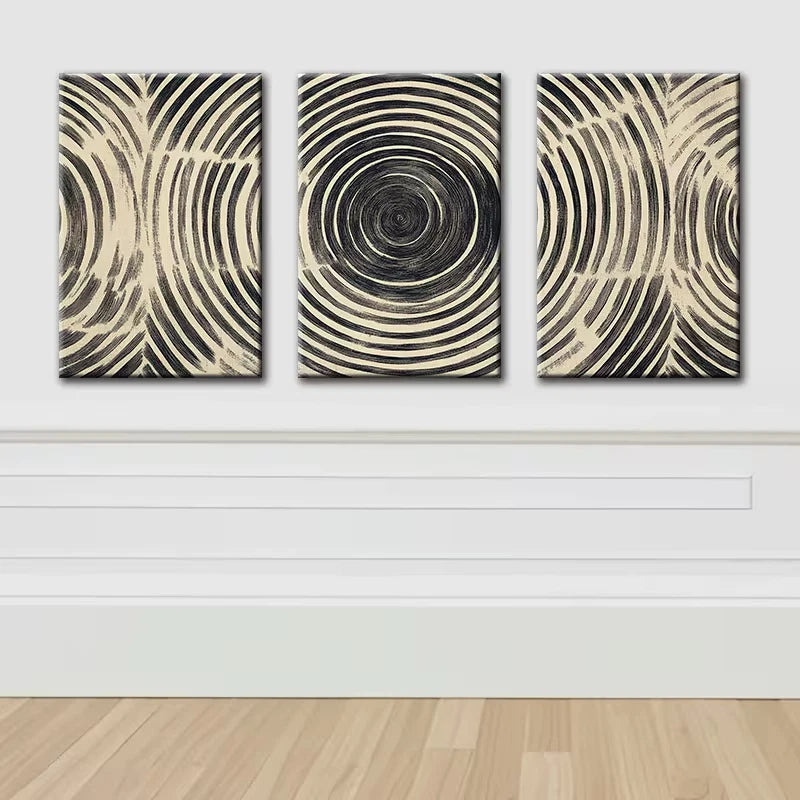 3pcs Modern Luxurious Abstract Wood Ring Wall Art Set Canvas Framed 40x60cm - High Quality Print 100% Australian Made Wall Canvas Ready to Hang