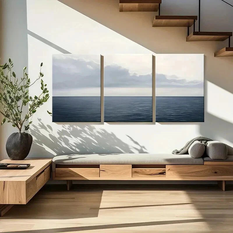 3pcs Ocean Horizon Cloudy Sky Serene Landscape Metal Print Ready to Hang Art - Bella Home Decor