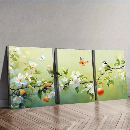 3pcs Bird On Branch Design Nature Flowers Wall Art Set Canvas Framed 40x60cm - High Quality Print 100% Australian Made Wall Canvas Ready to Hang