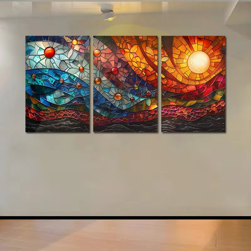 3pcs Designs with Sun, Moon, and Floral Motifs Wall Art Set Canvas Framed 60x90cm - High Quality Print 100% Australian Made Wall Canvas Ready to Hang - Bella Home Decor