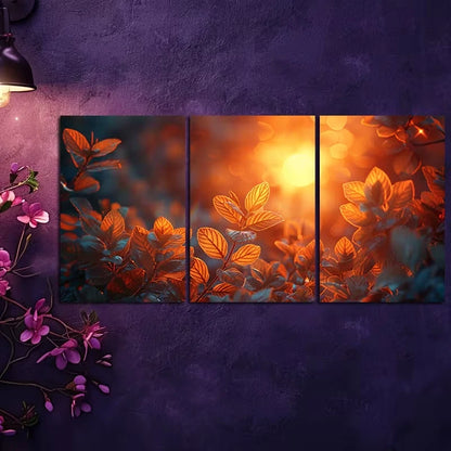 3pcs Vibrant Moonlit Plant & Flower Design Wall Art Set Canvas Framed 60x90cm - High Quality Print 100% Australian Made Wall Canvas Ready to Hang