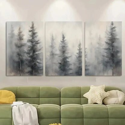 3pcs Serene Misty Pine Trees Scene Metal Print Ready to Hang Art