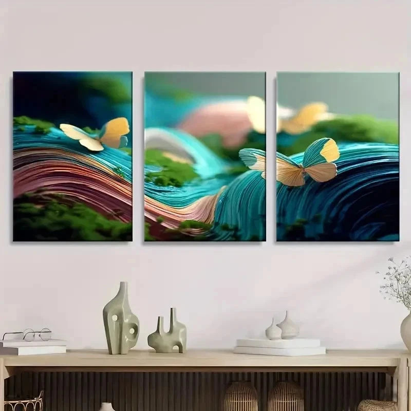 3pcs Abstract Art 3D Animation Style Wall Art Set Canvas Framed 50x70cm - High Quality Print 100% Australian Made Wall Canvas Ready to Hang - Bella Home Decor