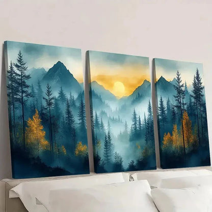 3pcs Forest Mountain Landscape with Sunset FM Wall Art Canvas Unframed – High Quality Print 100% Australian Made Wall Canvas - Bella Home Decor