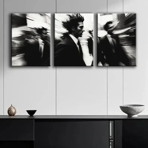 3pcs Black Busy Pedestrian Alone Dark Perfect Wall Art Set Canvas Unframed - High Quality Print 100% Australian Made Wall Canvas