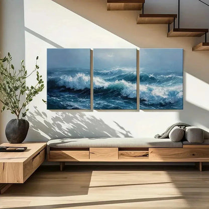 3pcs Ocean Waves Art Abstract Sea Spray Water Metal Print Ready to Hang Art - Bella Home Decor