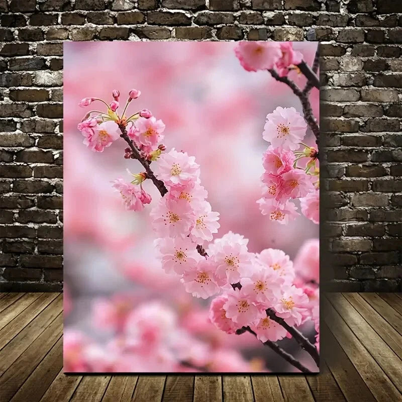 Vibrant Pink Floral Design Black Branches Painting 40x60cm Metal Print Ready to Hang - Bella Home Decor